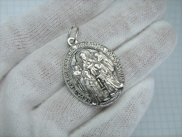 925 Sterling Silver detailed icon pendant and oxidized decorated with blessing prayer.