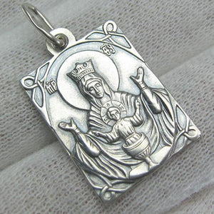 This is 925 Sterling Silver icon pendant and medal depicting Mother of God Mary and Jesus Christ child. The icon is called Inexhaustible Chalice or Non-intoxicating Cup.