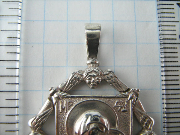 925 Sterling Silver large pendant and medal angel frame showing the icon of Mother Mary and Jesus Christ. 