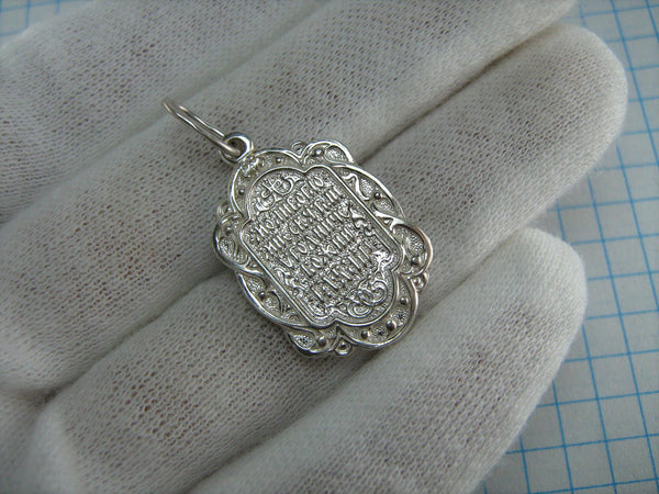 SOLID 925 Sterling Silver Icon Pendant Medal Saint Vladimir Prince of Kiev and Novgorod Equal-to-the-Apls Russian Text Inscription Prayer Guardian Amulet Religious Cross Angel Filigree New Never Worn Christian Church Faith Jewelry Fine Jewellery MD000815
