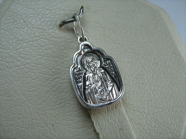 New and never worn solid 925 Sterling Silver oxidized icon pendant and medal with Christian prayer inscription to Saint Venerable Sergius of Radonezh