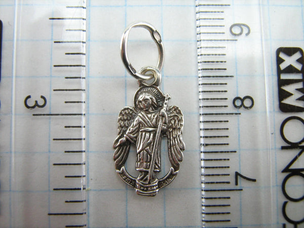 Vintage solid 925 Sterling Silver small oxidized icon pendant and medal with Christian prayer inscription to Saint Angel the Guardian.