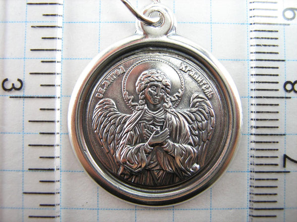 925 Sterling Silver icon pendant and medal in a round frame depicting Saint Angel the Guardian.