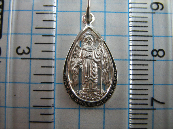 New and never worn solid 925 Sterling Silver small icon pendant and medal depicting Saint Angel the Guardian with wings and openwork oxidized finish