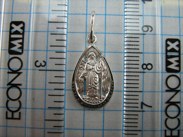 New and never worn solid 925 Sterling Silver small icon pendant and medal depicting Saint Angel the Guardian with wings and openwork oxidized finish