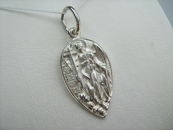 New and never worn solid 925 Sterling Silver Christian medal of Saint Angel the Guardian with wings, sword and old believers’ cross