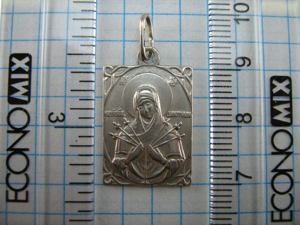 SOLID 925 Sterling Silver Icon Pendant Medal Seven Arrows Mother of God Saint Mary  Guardian Protector Patron Amulet Religious Religion Filigree Pattern Frame Knots Vintage Christian Church Faith Jewelry Fine Jewellery MD000768