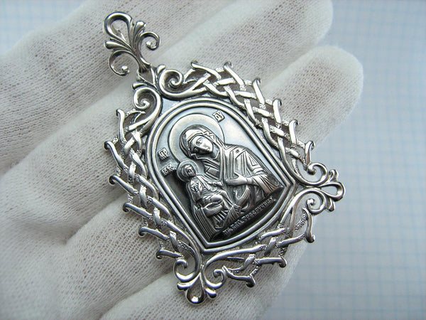 925 Sterling Silver icon pendant and medal in openwork frame depicting Mother of God Of the Three Hands.