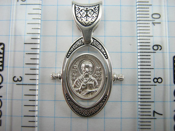 Vintage solid 925 Sterling icon pendant and medal depicting Saint Nicholas the Wonderworker.