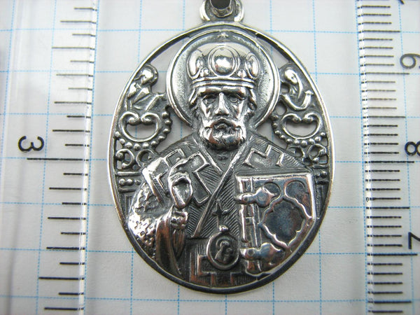SOLID 925 Sterling Silver Icon Pendant Medal Saint Nicholas the Wonderworker Religious Amulet Vintage Christian Church Fine and Faith Jewelry MD001146