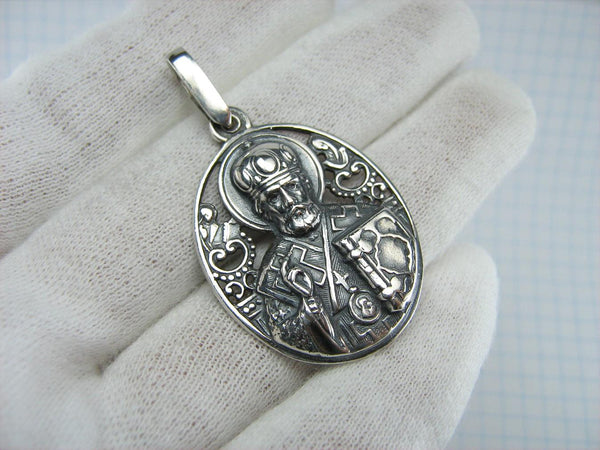 SÓLIDO 925 Icono de plata esterlina Colgante Medalla San Nicolás el Trabajador de las maravillas Amuleto religioso Iglesia cristiana de la vendimia Joyería fina y de fe MD001146