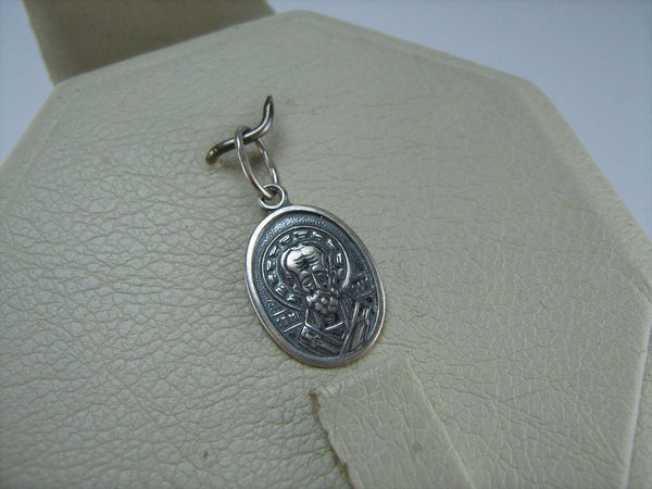 Vintage solid 925 Sterling Silver small icon pendant and medal depicting Saint Nicholas the Wonderworker and old believers cross with prayer text