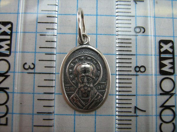 Vintage solid 925 Sterling Silver small icon pendant and medal depicting Saint Nicholas the Wonderworker and old believers cross with prayer text