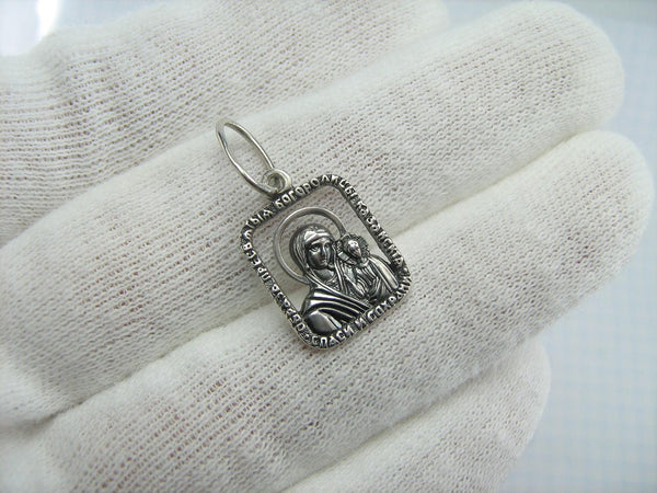 Vintage solid 925 Sterling Silver small pendant and medal in openwork frame depicting Kazan icon of Mother of God and Jesus Christ