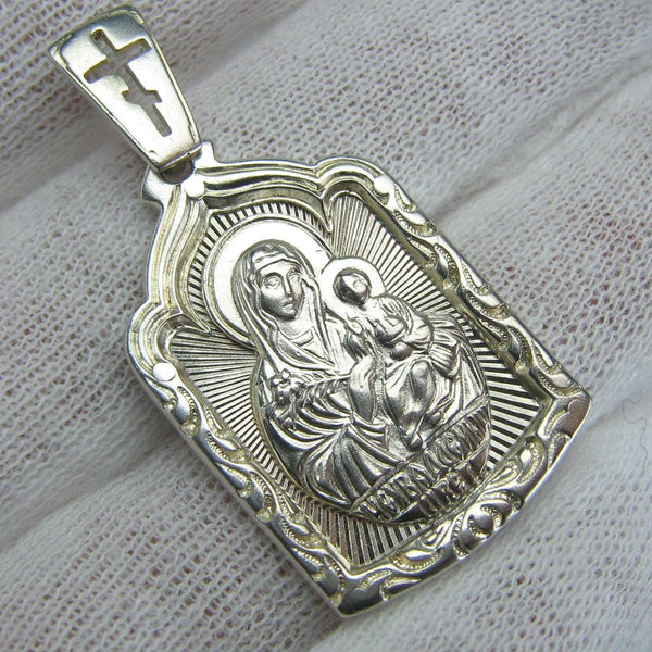 925 Sterling Silver large icon pendant and medal with depicting Mother of God Mary the Unfading Flower, also called the Unfading Bloom.