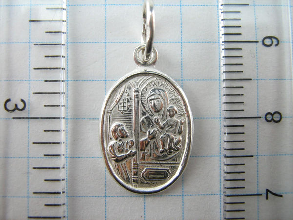 925 Sterling Silver icon pendant and medal in oval frame depicting Mother of God Unhoped Joy, also called Unexpected Joy.