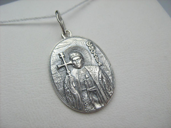 925 Sterling Silver detailed medal pendant depicting the icon of Saint Olga with an old believers cross.