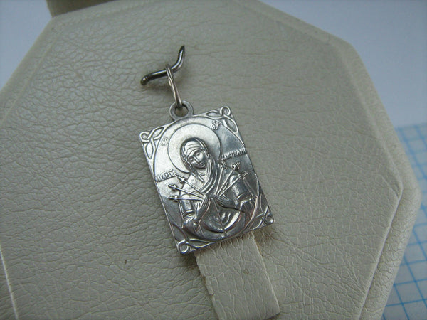 SOLID 925 Sterling Silver Icon Pendant Medal Seven Arrows Mother of God Saint Mary  Guardian Protector Patron Amulet Religious Religion Filigree Pattern Frame Knots Vintage Christian Church Faith Jewelry Fine Jewellery MD000768