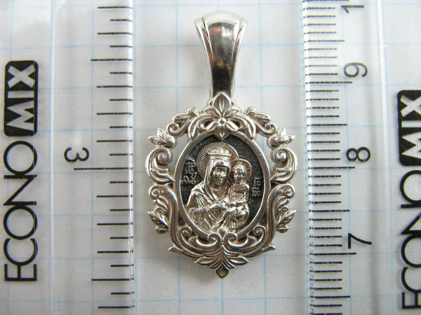 925 Sterling Silver icon pendant and medal depicting Mother of God Mary the Unfading Flower, also called the Unfading Bloom.