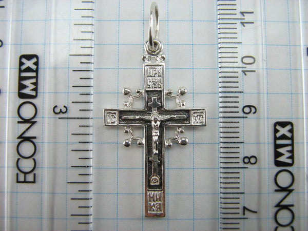 New solid 925 Sterling Silver oxidized cross necklace and crucifix with Christian prayer inscription and steering wheel design.