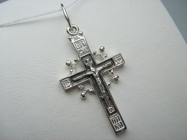 New solid 925 Sterling Silver oxidized cross necklace and crucifix with Christian prayer inscription and steering wheel design.
