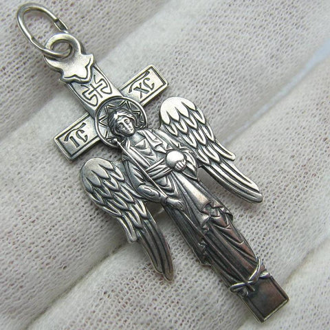 925 Sterling Silver cross pendant depicting Saint Angel the Guardian.