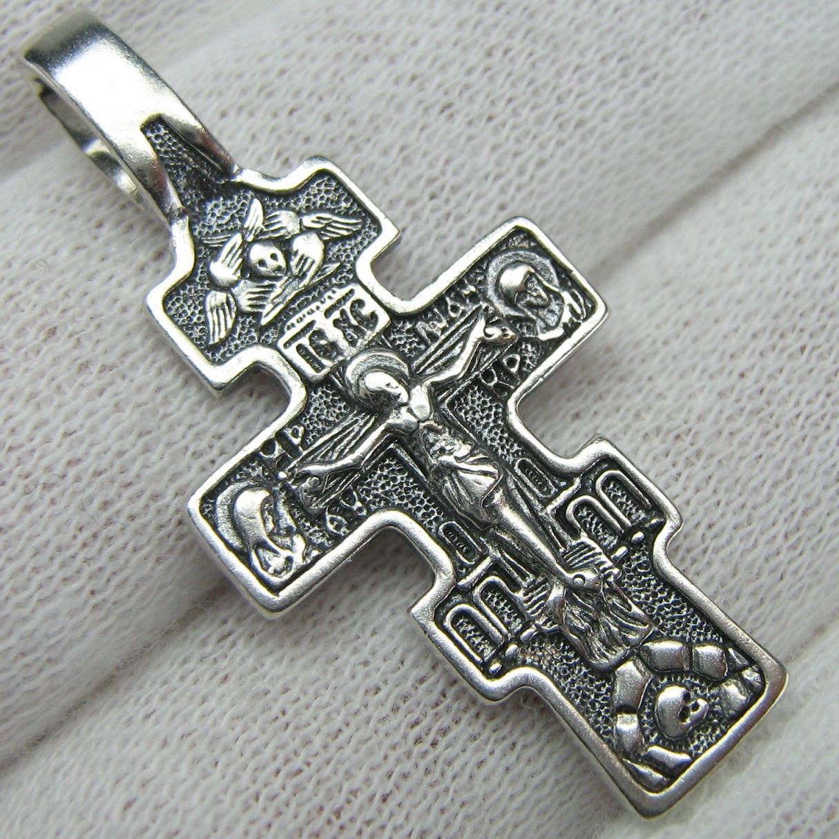 Solid 925 Sterling Silver oxidized cross necklace and Jesus Christ crucifix with the images of Mother Mary, Saint John the Baptist and Saint Tikhon.