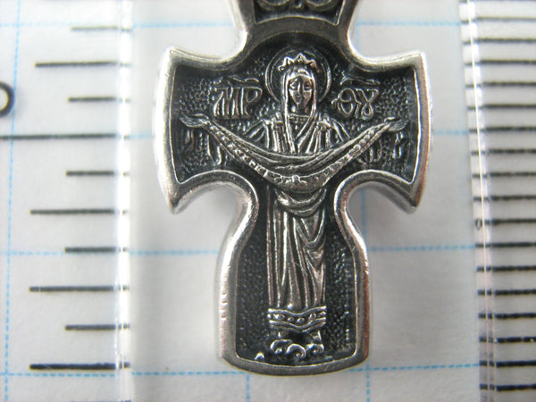 925 Sterling Silver small cross pendant and Jesus Christ crucifix with Protecting Veil Mother of God Mary decorated with the image of grapevine cross.