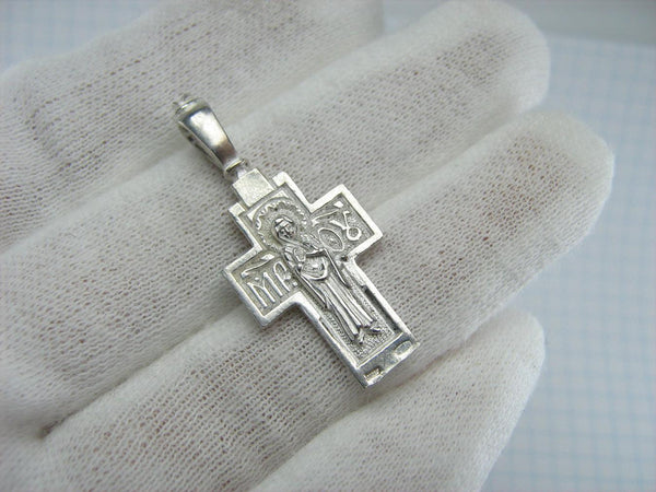 925 Sterling Silver cross pendant depicting Jesus Christ Pantocrator and Mother of God Mary.