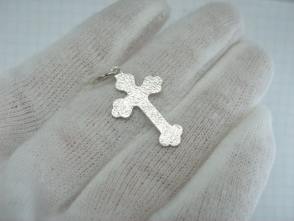 Solid 925 Sterling Silver light and small orthodox cross pendant and with trefoil motif, simple design and pattern.