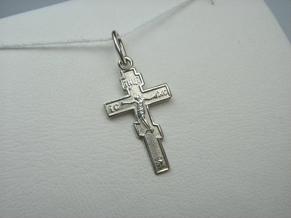 New solid 925 Sterling Silver small old believers cross pendant and Jesus Christ crucifix with Christian prayer inscription to God.