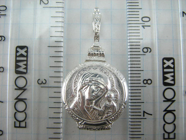 925 Sterling Silver locket, religious pendant and medal decorated with Kazanskaya Mother of God Mary icon and old believers cross.