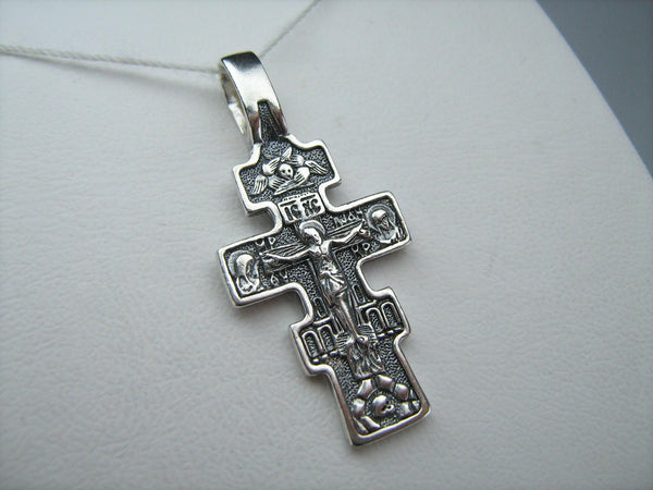 Solid 925 Sterling Silver oxidized cross necklace and Jesus Christ crucifix with the images of Mother Mary, Saint John the Baptist and Saint Tikhon.