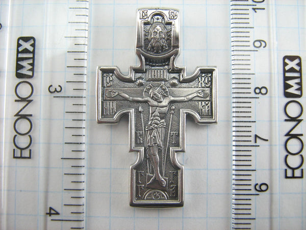 925 Sterling Silver Christian cross necklace representing crucifix, Mother of God and Archangel Michael.