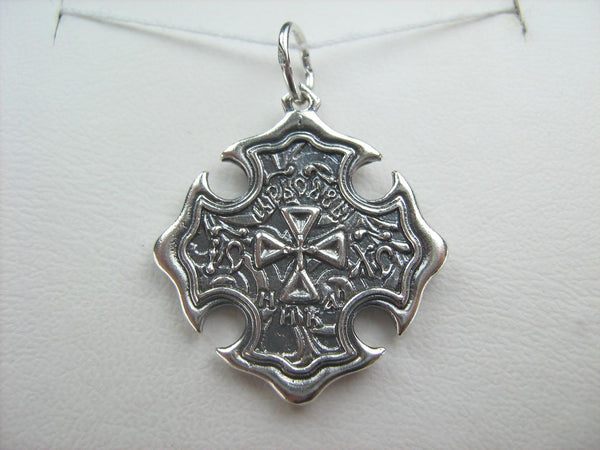 925 Sterling Silver religious pendant shaped Maltese cross with prayer text.