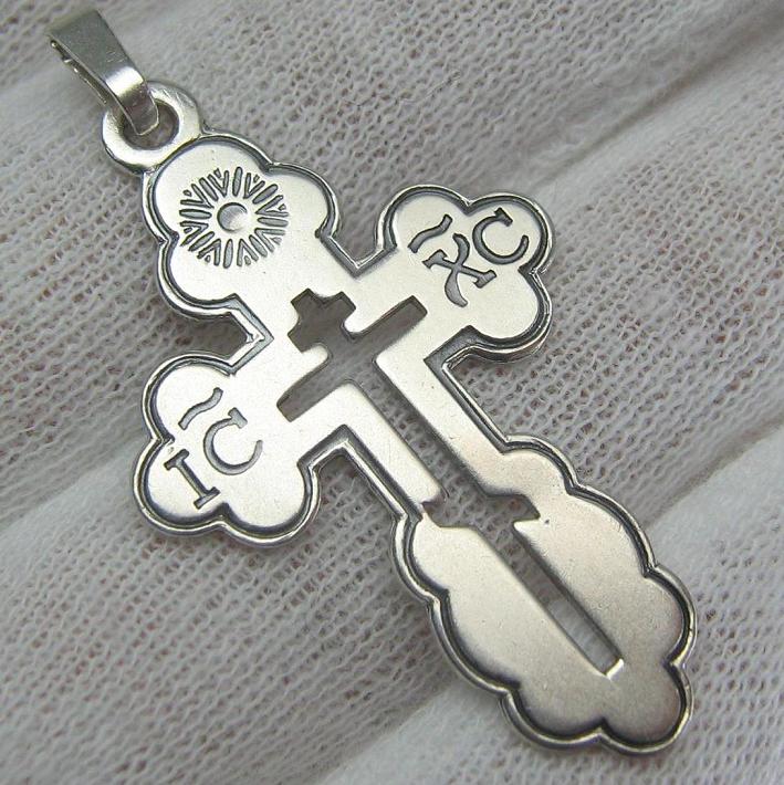 925 Sterling Silver necklace shaped trifolium and depicting an openwork old believers cross.