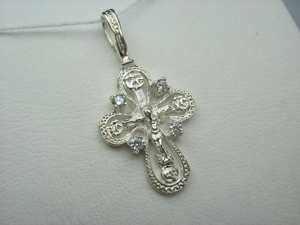 New solid 925 Sterling Silver cross pendant and Jesus Christ crucifix with Christian prayer inscription to God decorated with Cubic Zirconia stones.