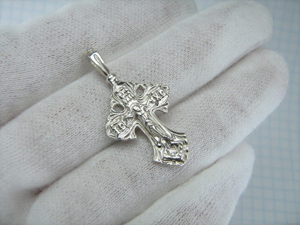 Solid 925 Sterling Silver cross pendant and crucifix with Christian prayer inscription and text to God.