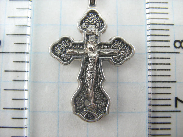 925 Sterling Silver small cross pendant and crucifix with Christian prayer inscription and lovely grapevine pattern.