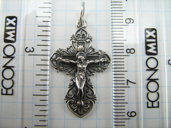 925 Sterling Silver large old believers cross pendant and crucifix with Christian prayer inscription and text to God.