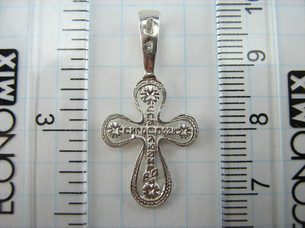 925 Sterling Silver openwork cross pendant and Jesus Christ crucifix with Christian prayer inscription to God.