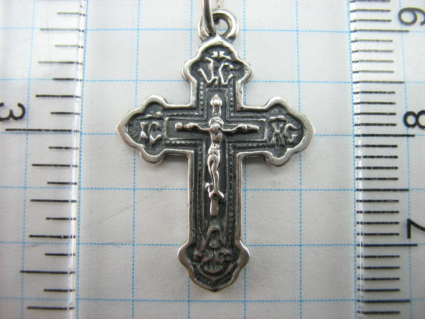 Solid 925 Sterling Silver oxidized cross pendant and crucifix with Christian prayer inscription.