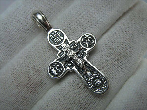 New solid 925 Sterling Silver oxidized cross pendant and crucifix with Christian prayer inscription to Jesus Christ decorated with ribbon oxidized pattern and Celtic knot