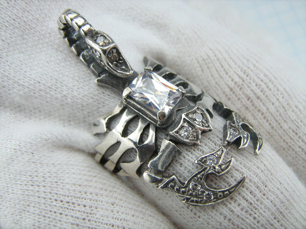 925 Sterling Silver oxidized scorpion pendant decorated with Cubic Zirconia stones. A good gift for scorpio zodiac birthday.
