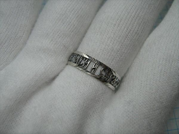 New and never worn 925 solid Sterling Silver ring with Christian prayer inscription to God decorated with oxidized and openwork finish, faith and church jewelry