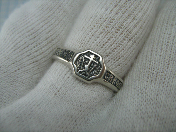 SOLID 925 Sterling Silver Ring US size 5.75 Old Believes Cross Text Amulet Religious Vintage Christian Church Faith Fine Jewelry RI000847