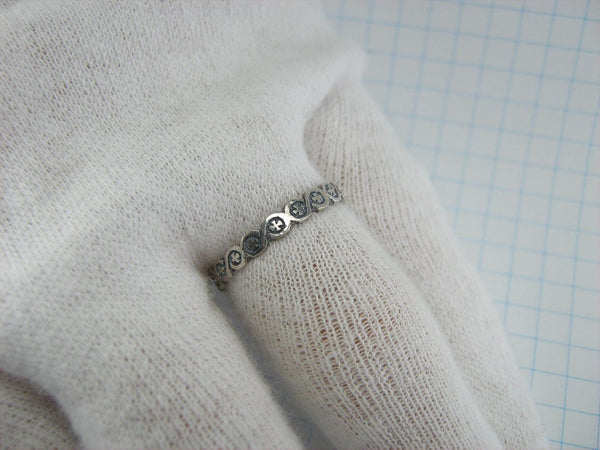 925 Sterling Silver ring with secret hidden Christian prayer inscription to God inside the band on the oxidized background