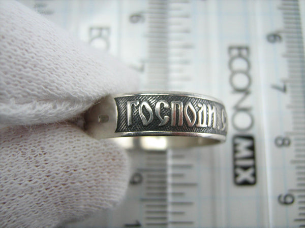 SOLID 925 Sterling Silver Ring Band US size 7.75 Cyrillic Text Old Believers Cross Oxidized Vintage Christian Church Fine Faith Jewelry RI001046