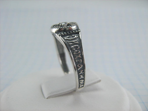 New 925 sterling silver ring with Russian language text of Christian prayer with round CZ gemstones.