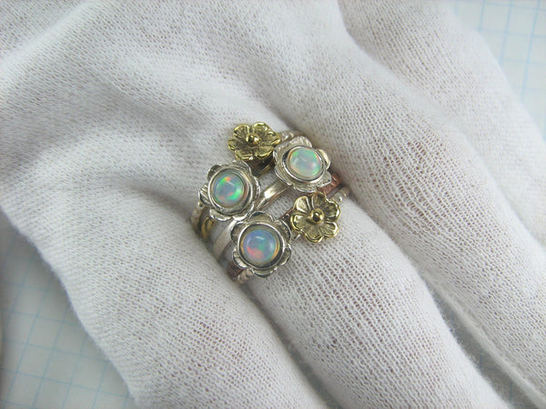 925 solid Sterling Silver band with cabochon opal stones, designed as combo multi ring set.